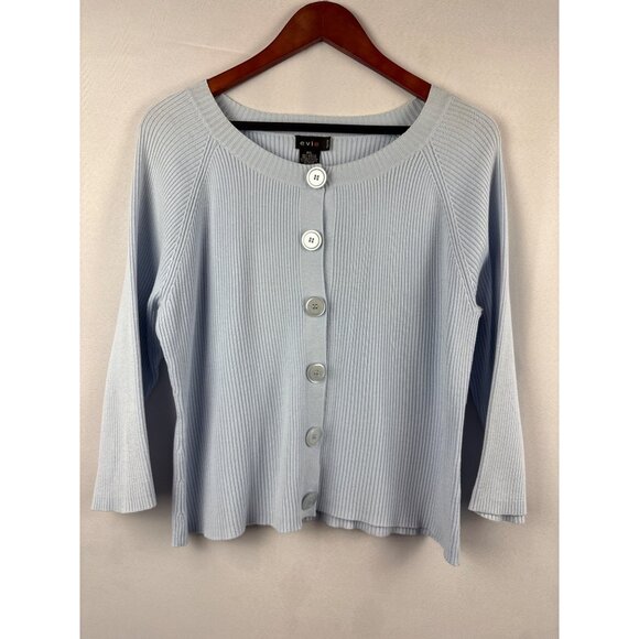 Evie Womens Ribbed Button-Up Cardigan Sweater P/L Acrylic & Cotton Light Blue - Picture 1 of 4